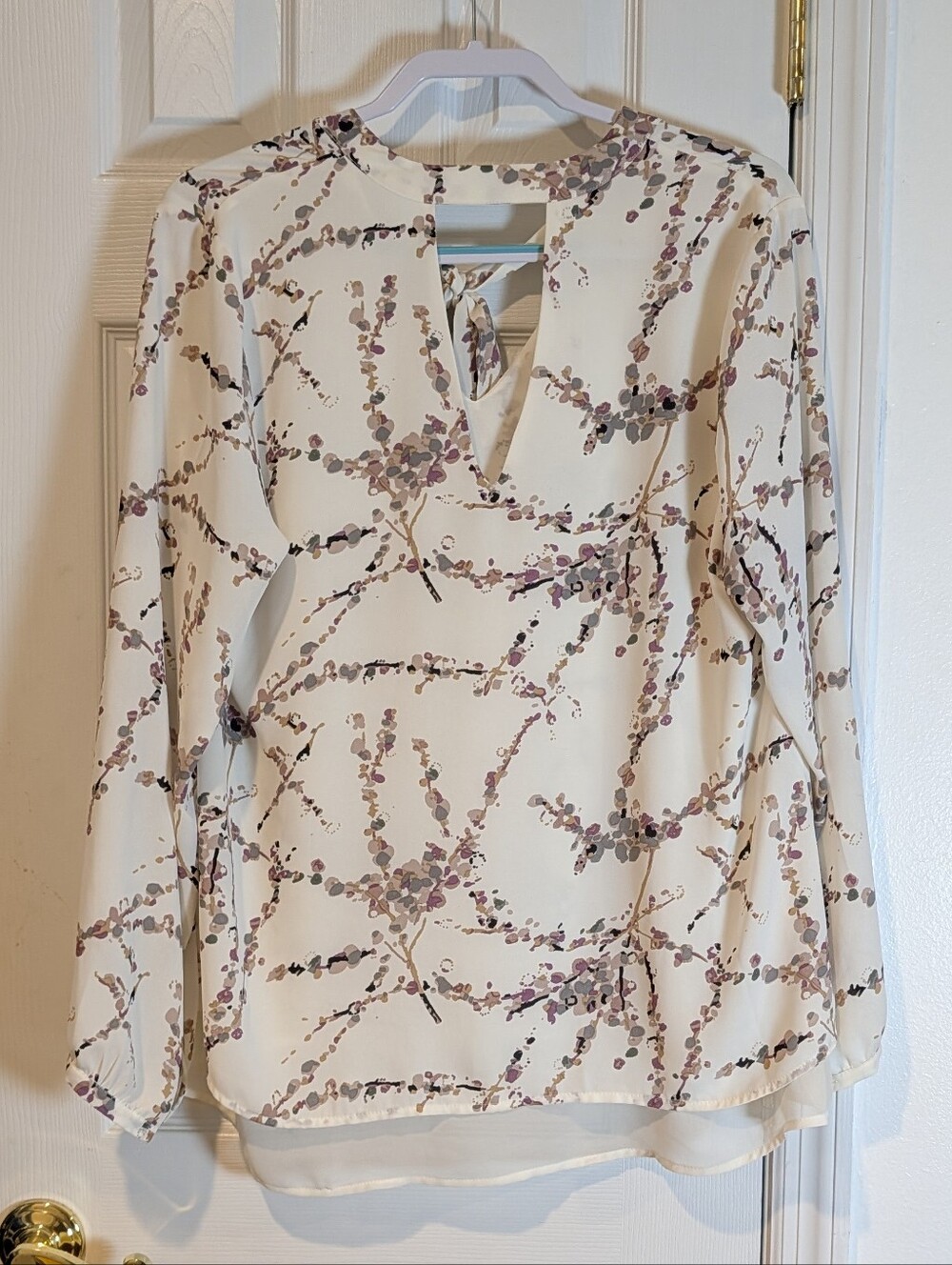 Daniel Rainn Cream Floral Dot-Print Long Sleeve V-Neck Blouse